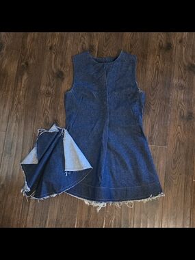 Designer. Tish Cox. Raw-Hem Denim Mini Dress - Dark Blue
